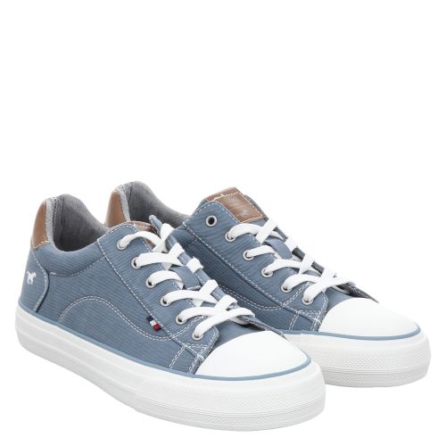 Mustang, Schnuerhalbschuh, Leinen-Sneaker in blau für Damen 