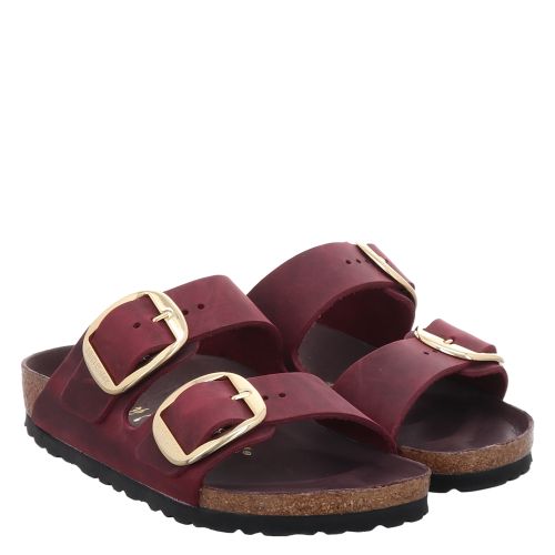 Birkenstock Arizona Schmal Bb Leoi Zinfan Glattleder Pantolette in bordeaux