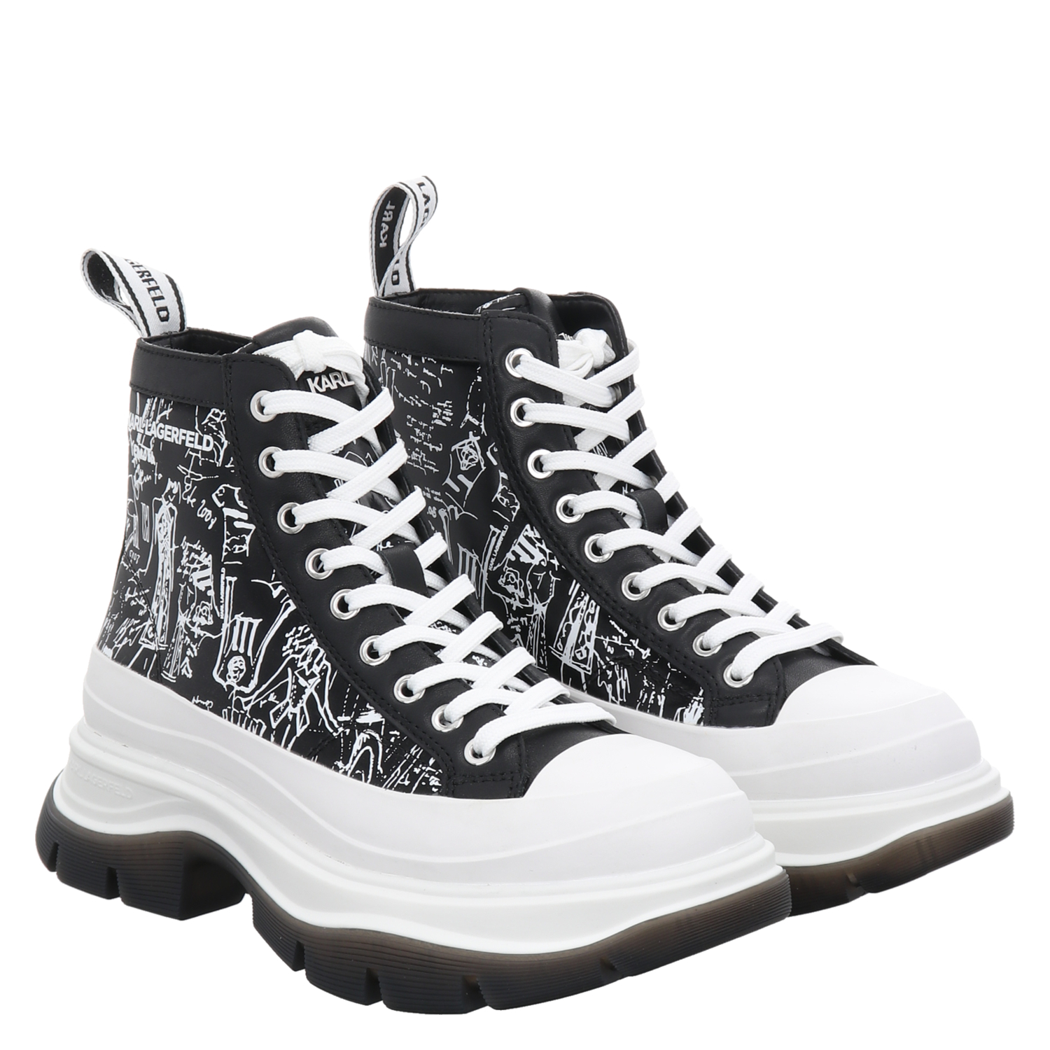 Karl Lagerfeld, Luna Sketchbook Boot, Kunstleder-Schnürstiefel in