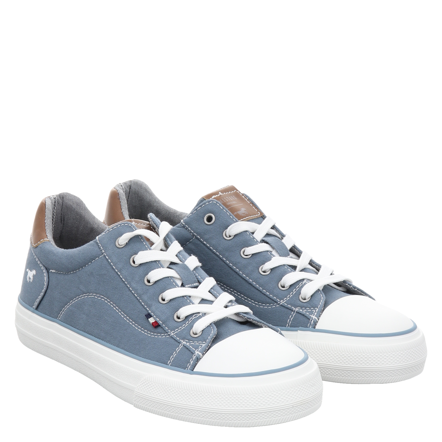 Mustang, Schnuerhalbschuh, Leinen-Sneaker in blau für Damen